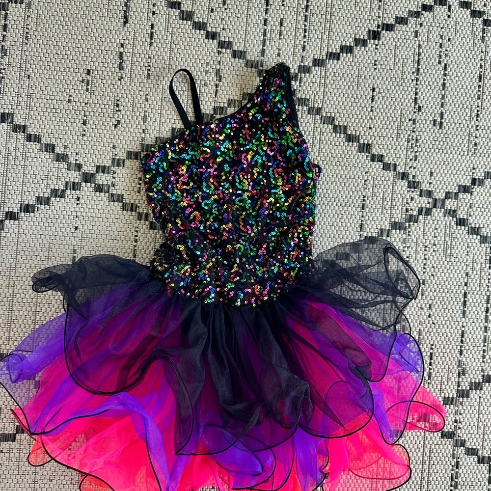Revolution Black and Pink Sequin Kids Dance Costume girls size Large